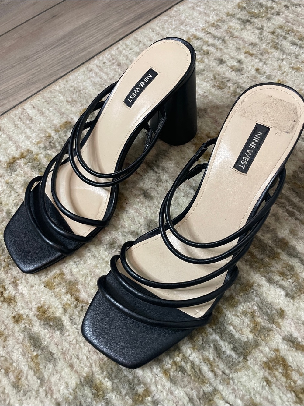 Nine West Black Multi-Strap Block Heel Mules